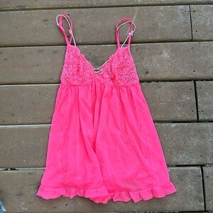 Victoria Secret Chiffon Ruffle Baby Doll Lingerie Size M  Pink Strappy Sexy H26